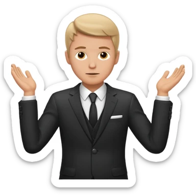 white man in formal suit spreads his arms, face thinking sticker