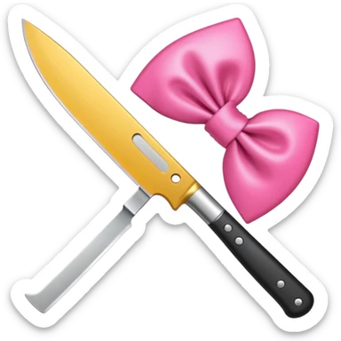 Kitchen knife with a pink bow tied around the handle, emoji style, simple, flat vector, white background, only one object sticker
