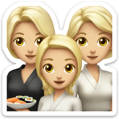 Sushi with 3 girls, two blonde one brunnette sticker