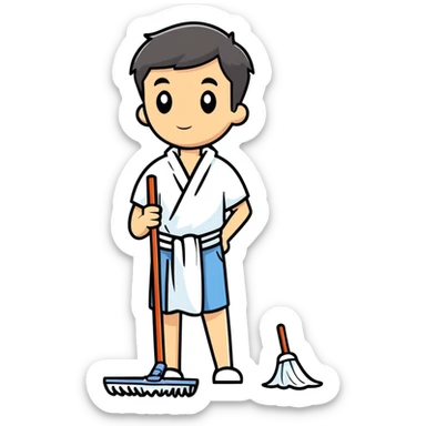 Man with towel and mop sticker