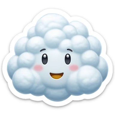 Cinematic Realistic Cumulus Emoji, Big and puffy, with cotton-like clouds floating in the clear blue sky. The rounded tops of the clouds glow with the light of the sun, while their soft, white texture adds a sense of calm and spaciousness. Soft glowing outline, capturing the essence of warmth, comfort, and peaceful skies in a perfect cumulus cloud! sticker