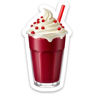 crea una bebida de red velvet con bolitas de yogurt como topping en vaso de plastico con popote sticker