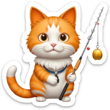 cat holding fishing rod sticker