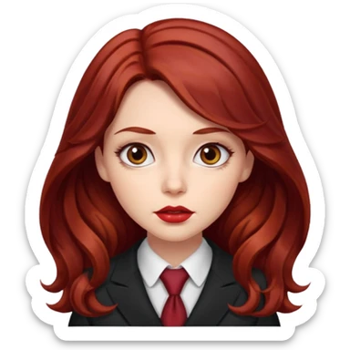 long and wavy dark red haired girl, with thick lips, big eyes and she looks like an attorney but feminine sticker