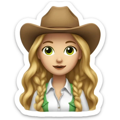 White cowgirl with long light brown hair with green eyes sticker