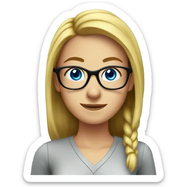 female teacher, blue eyes, in front of a blackboard, wearing glasses sticker