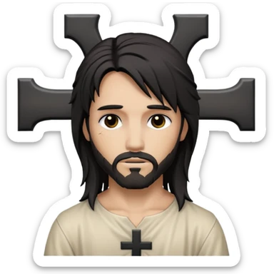 jesus-body-on-the-cross, with black edgy  Emo hair sticker