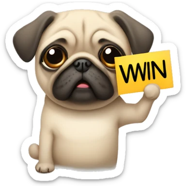 Pug holding a sign with the word WIN over its head sticker
