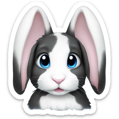 Black and white lop ear rabbit with blue eyes sticker