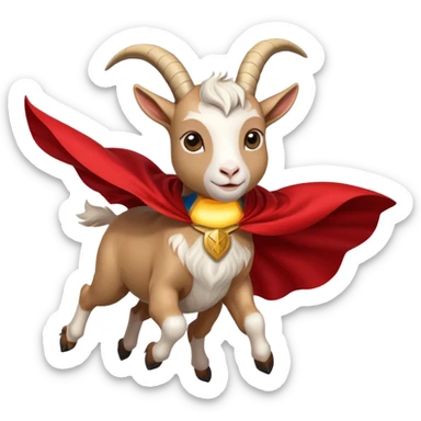 white female goat wearing a read cape like superman sticker
