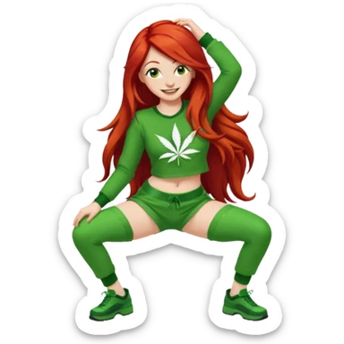  lady twerking with long red hair and green 420 outfit sticker