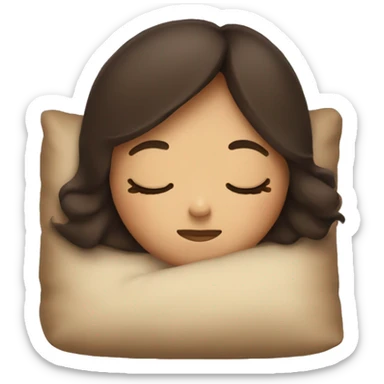 Tan girl with dark brown hair sleeping on pillow, cute sticker