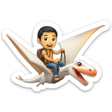 Half Asian boy riding a flying pterodactyl sticker