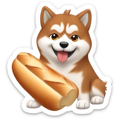Fluffy Red husky eating baguette bread  sticker