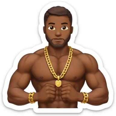 smug muscular shirtless nigerian flexing with gold chain sticker