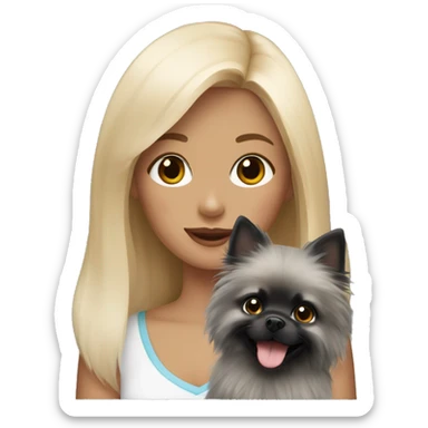 blond hair girl holding a black pomeranian and grey pomeranian  sticker
