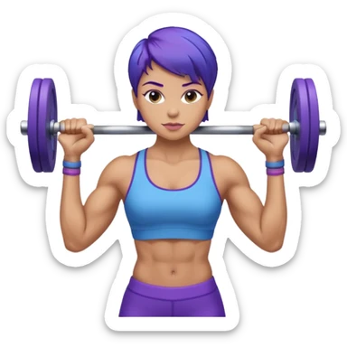 weight lift woman short blue purple har muscles bar is not growing from head sticker