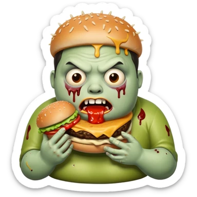 Fat zombie eating one burger sticker