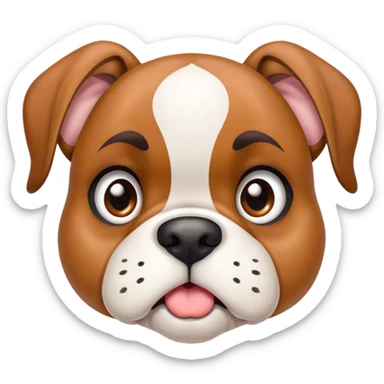 Cinematic Comical Fawn Boxer Portrait Emoji, Head tilted dramatically with an exaggeratedly shocked or offended expression, featuring a sleek fawn coat with a distinctive white muzzle, wide, expressive brown eyes filled with exaggerated disbelief, Simplified yet hilariously expressive features, highly detailed, glowing with a slightly sassy glow, high shine, dramatic yet playful, stylized with an air of attitude, bright and endearing, soft glowing outline, capturing the essence of a sassy and over-the-top guardian, so meme-worthy it feels like it could side-eye its way into internet fame instantly! sticker