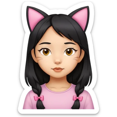 6 years old black hair asian girl with a cat ears sticker
