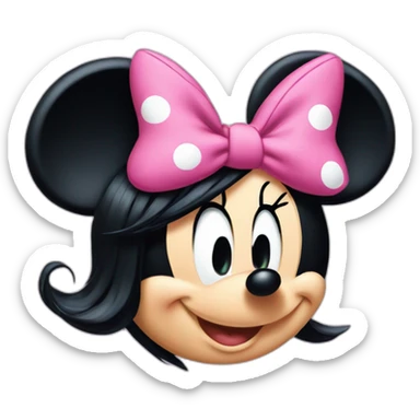 Minnie Mouse long black hair and pink Minnie Mouse ears sticker