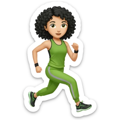a woman with olive skin tone and curly black hair wearing green and jogging sticker