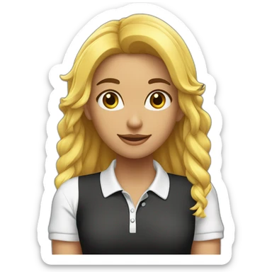 Chica pelo largo negro polo blanco sorpresa sticker