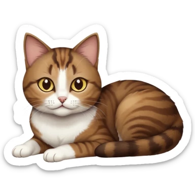 full body tiny short hair dark brown and white cat with hazel eyes lying down sticker