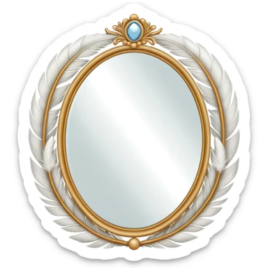 Mirror with real white feathers frame sticker