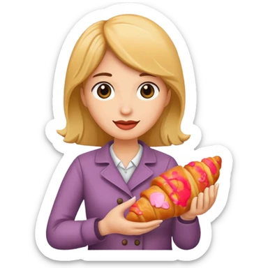 woman holding croissant sticker