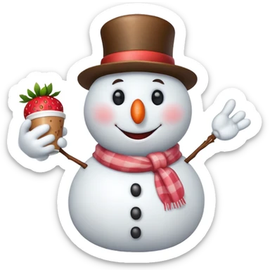 One snowmen holding strawberry and coffe sticker