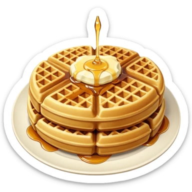create a waffle on a plate with butter and maple syrup emoji sticker