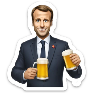 Emanuel Macron qui boit une bière sticker