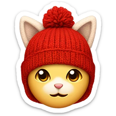 Red knit hat with knit kitty ears  sticker