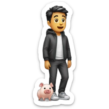 menino magro correndo com um porco preto sticker