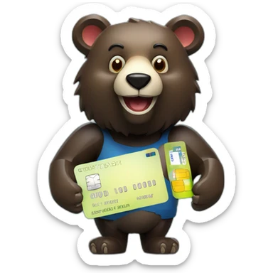 Happy Lowpoly black bear with credit card sticker