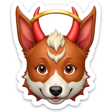 This Red heeler with devel horns and a halo sticker