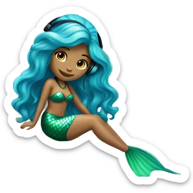 mermaid with headphones sticker