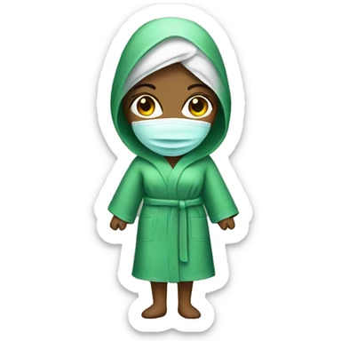 Girl wearing green spa mask and bath robe  sticker