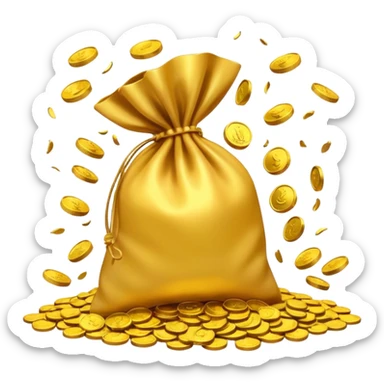 I would like a small pouch of gold coins that opens and the coins get splattered viollently meaning they splatters/scatters/falls on a 2d surface aggresively sticker