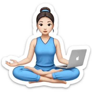 emoji of an asian woman with a single bun sitting cross legged with dna levitating above one hand and a laptop above the other hand sticker