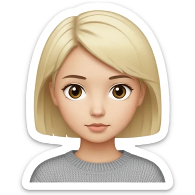girl with short blond hair, dark eyes and light skin, wearing in grey sweater sticker