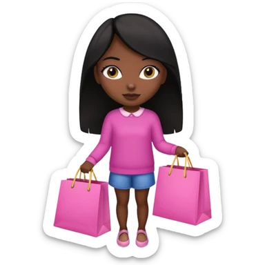 Uma menina morena cabelo liso preto olhos puxados fazendo compra com sacolas rosas  sticker