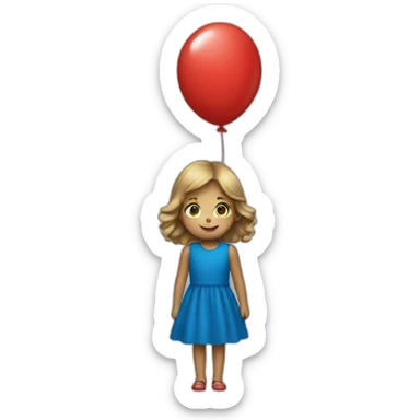 girl holding red balloon in blue dress sticker
