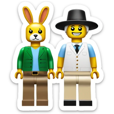 Lego toy whole body with rabbit hat  two white couple sticker