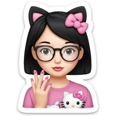 Nails cute hello kitty wear glasses black hair sticker