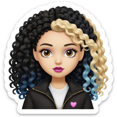 split dye leftside blonde rightside black curly hair, pretty bratz baddie sticker