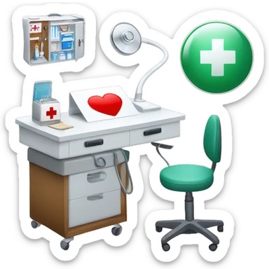 NURSE OFFICE DESK WITH  STETHOSCOPE & FIRST AID KIT sticker