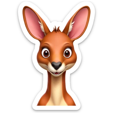 Cinematic Comical Adult Red Kangaroo Portrait Emoji, Head tilted dramatically with an exaggeratedly shocked expression, featuring a robust, dynamic build with a uniquely red kangaroo-shaped head sporting an elongated snout and wide, comically expressive eyes full of playful disbelief, Simplified yet hilariously expressive features, highly detailed, glowing with a slightly sassy outback glow, high shine, dramatic yet playful, stylized with an air of cheeky wild mischief, soft glowing outline, capturing the essence of a meme-worthy kangaroo that looks ready to bound its way into viral fame! sticker