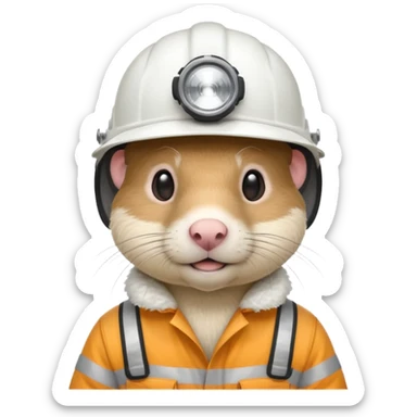 a mole rat, white helmet, headlamp, worker cloth sticker
